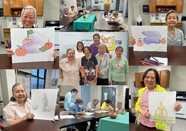 Seniors displaying their drawings